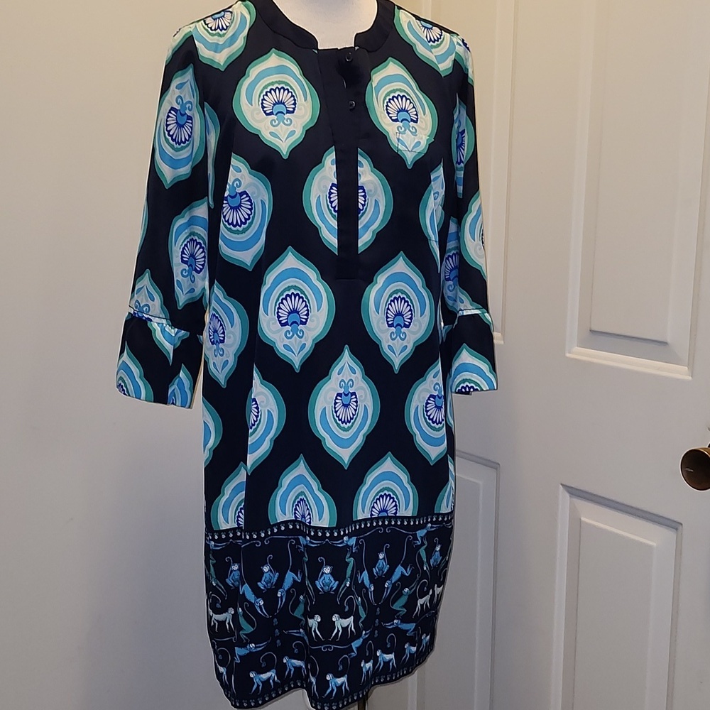 Crown & Ivy Monkey Pattern shift Dress EUC Size 12 coastal career